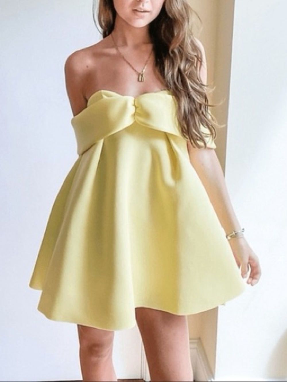 ASOS Strapless Bow-Front A-Line Dress in Pale Yellow